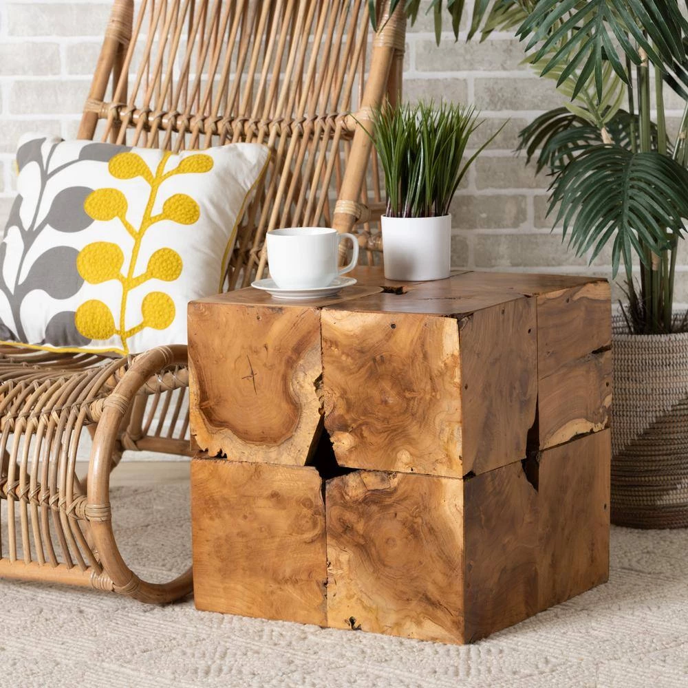 Eldora 17 in. Natural Brown Square Wood End Table by Baxton Studio - Image 7