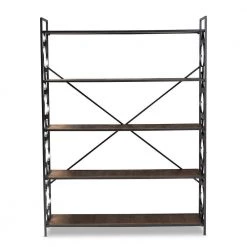 65 in. Natural Oak/Black Metal 5-shelf Standard Bookcase with Open Back by Baxton Studio