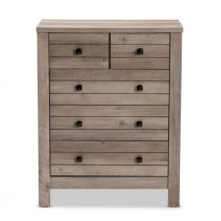 Derek 5-Drawer Natural Oak Chest of Drawers 36.4 in. H x 28.5 in. W x 15.6 in. D by Baxton Studio