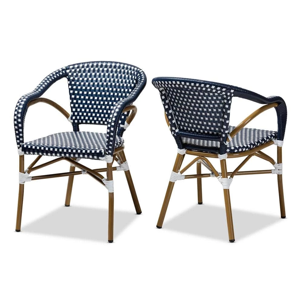 Eliane Navy and White Dining Chair (Set of 2) by Baxton Studio - Image 4