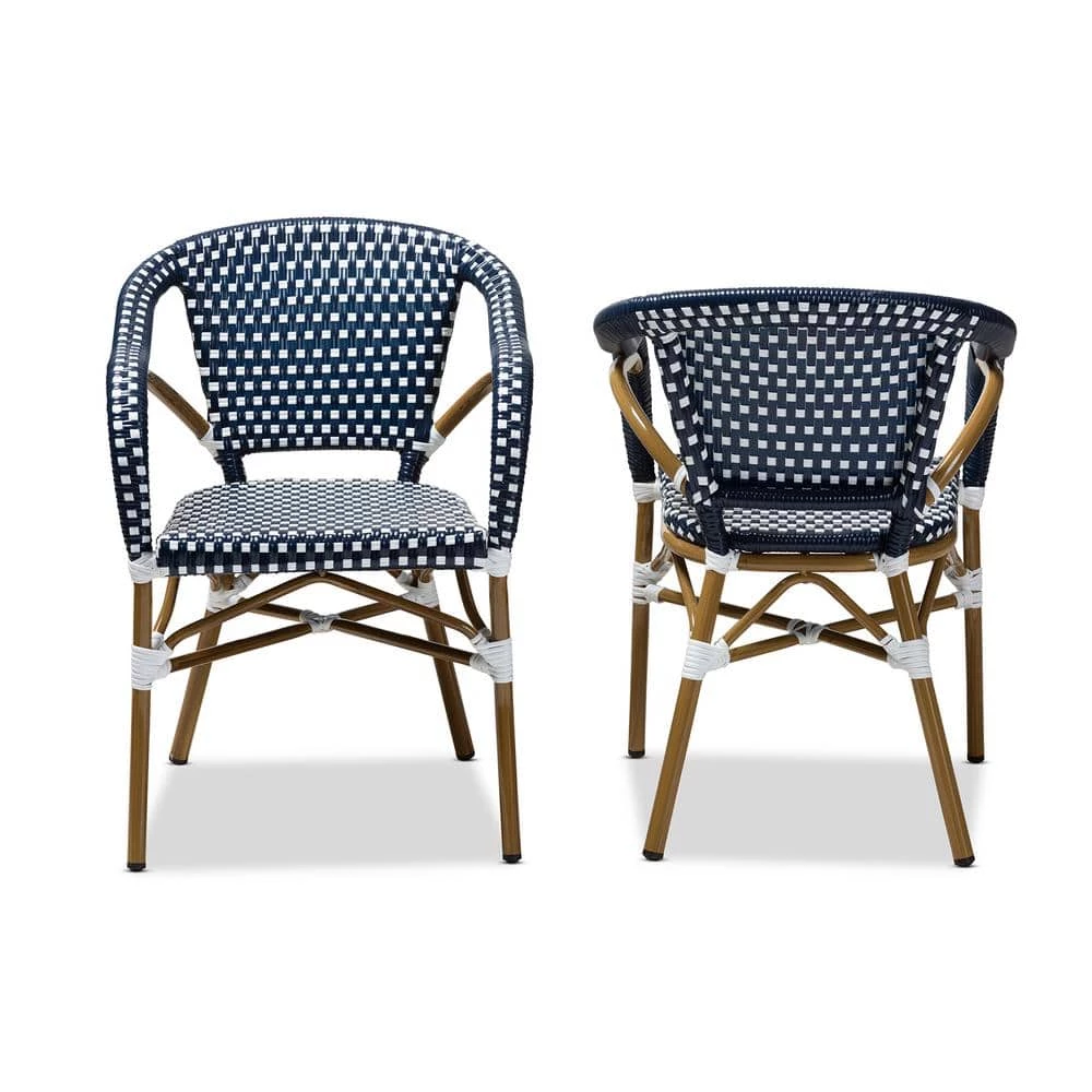 Eliane Navy and White Dining Chair (Set of 2) by Baxton Studio