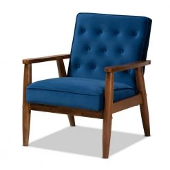 Sorrento Navy Blue Velvet Lounge Chair by Baxton Studio