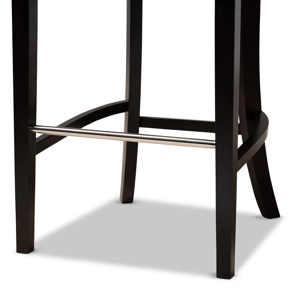 Chloe 50.4 in. Navy Blue and Dark Brown Low Back Wood Bar Height Bar Stool by Baxton Studio - Image 5