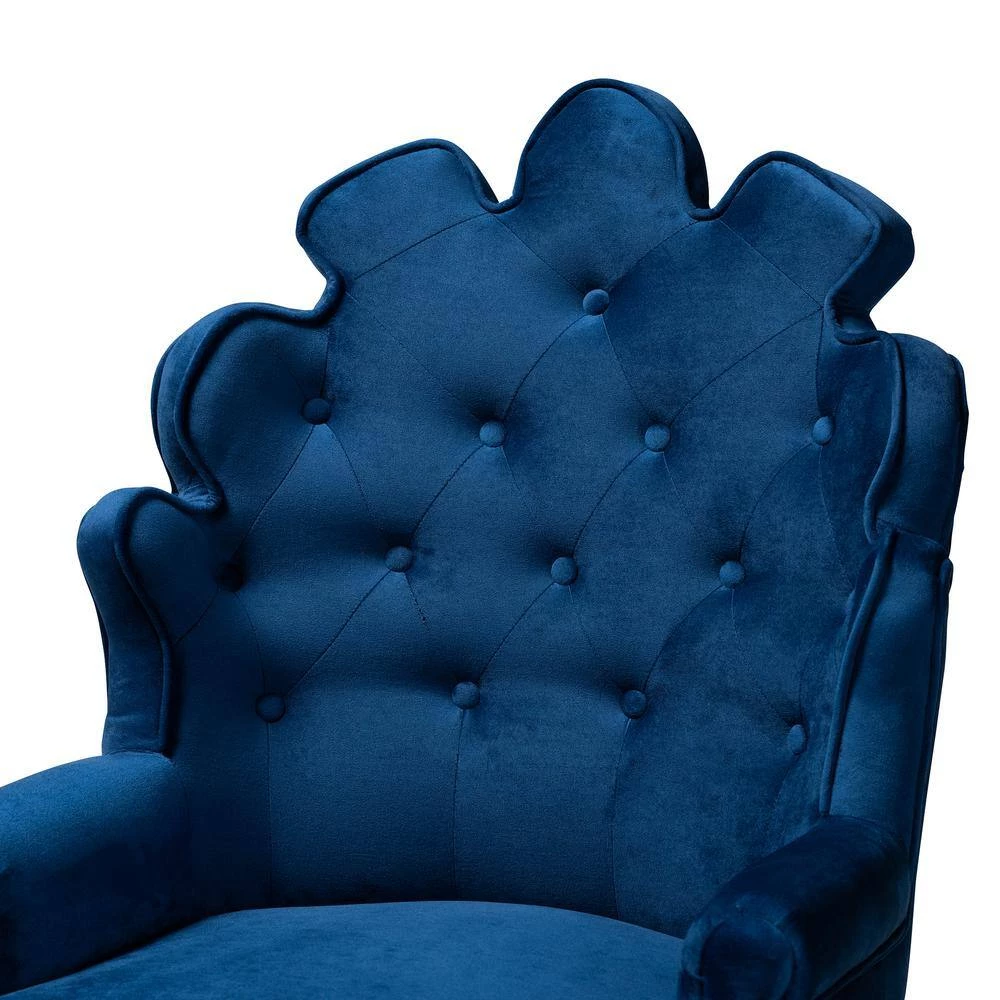 Chloe 50.4 in. Navy Blue and Dark Brown Low Back Wood Bar Height Bar Stool by Baxton Studio - Image 4