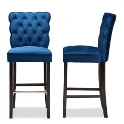 Daphne 45.3 in. Navy Blue and Dark Brown Low Back Wood Bar Height Bar Stool (Set of 2) by Baxton Studio