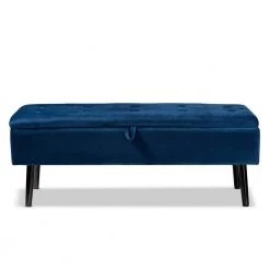 Caine Navy Blue and Dark Brown Storage Bench (15.9 in. H x 42.5 in. W x 15.7 in. D) by Baxton Studio