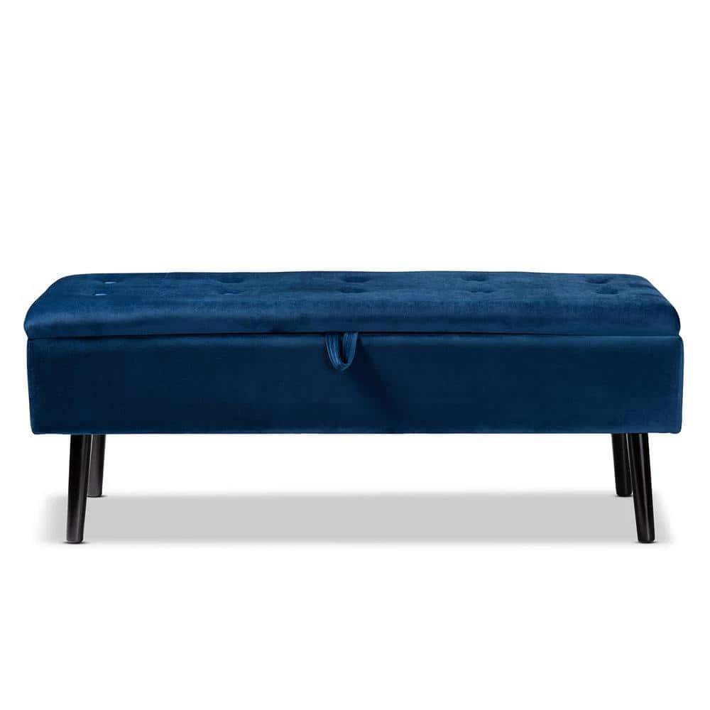 Caine Navy Blue and Dark Brown Storage Bench (15.9 in. H x 42.5 in. W x 15.7 in. D) by Baxton Studio