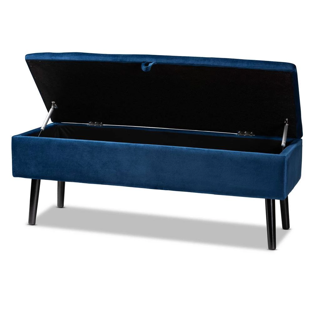 Caine Navy Blue and Dark Brown Storage Bench (15.9 in. H x 42.5 in. W x 15.7 in. D) by Baxton Studio - Image 3
