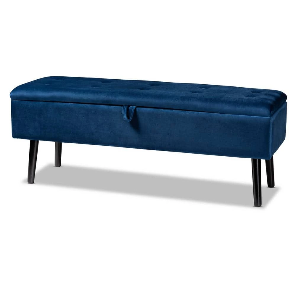 Caine Navy Blue and Dark Brown Storage Bench (15.9 in. H x 42.5 in. W x 15.7 in. D) by Baxton Studio - Image 2