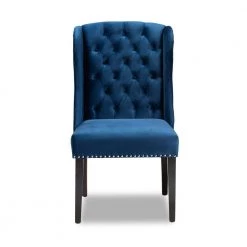 Lamont Navy Blue and Dark Brown Upholstered Dining Chair by Baxton Studio