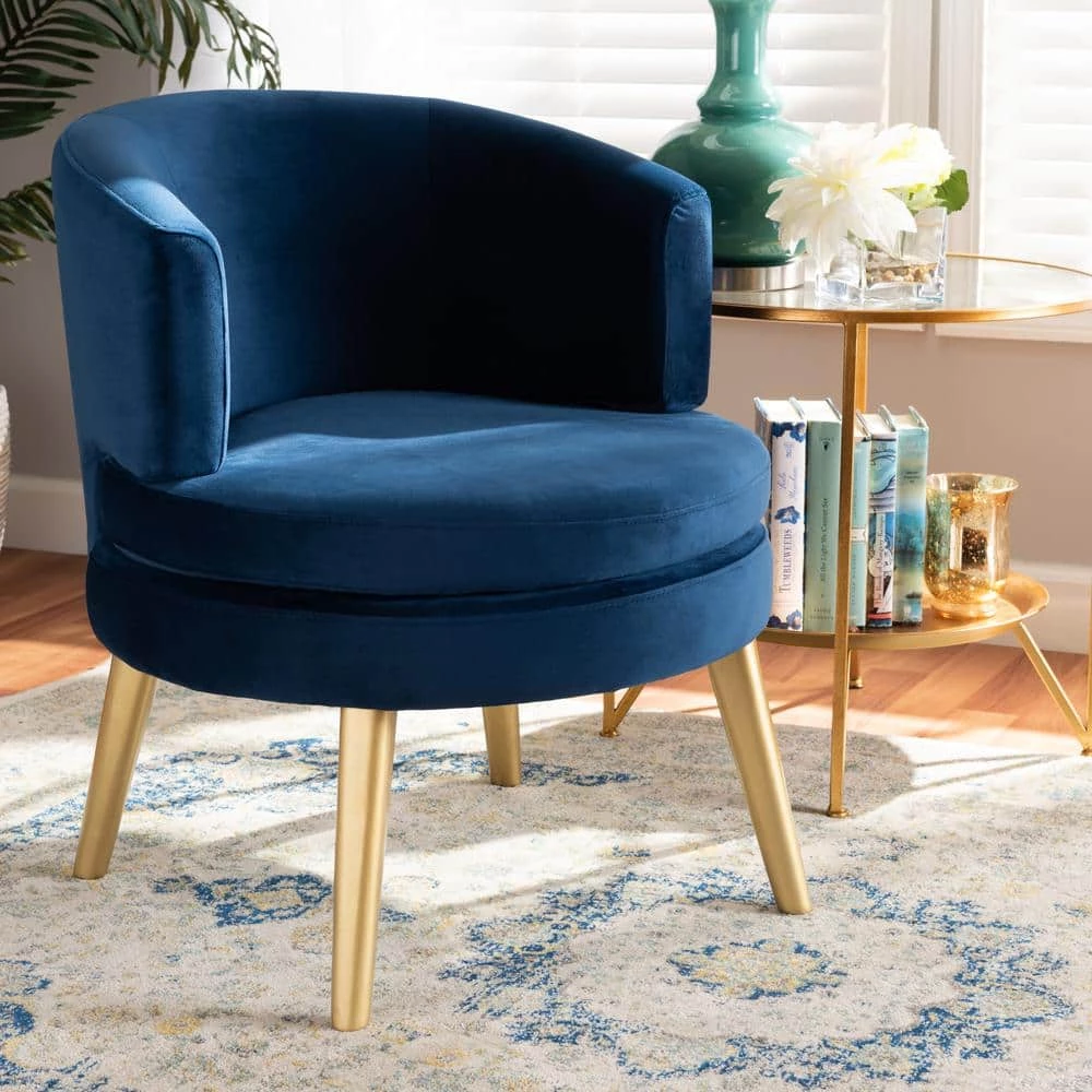 Baptiste Navy Blue and Gold Accent Chair by Baxton Studio - Image 7