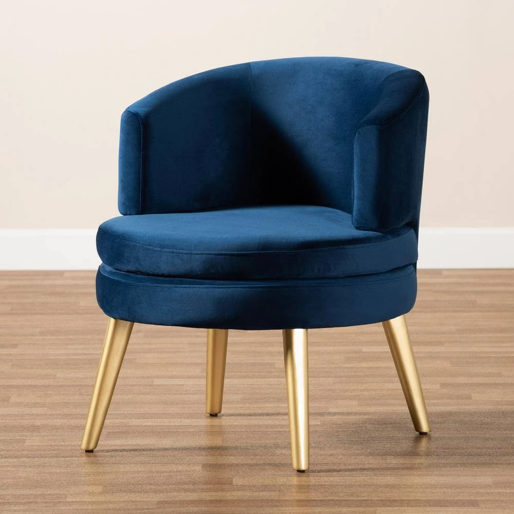 Baptiste Navy Blue and Gold Accent Chair by Baxton Studio - Image 6