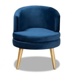 Baptiste Navy Blue and Gold Accent Chair by Baxton Studio