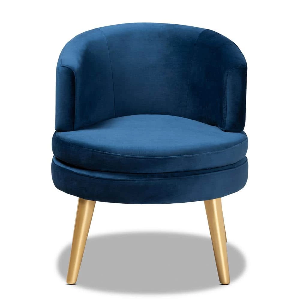 Baptiste Navy Blue and Gold Accent Chair by Baxton Studio