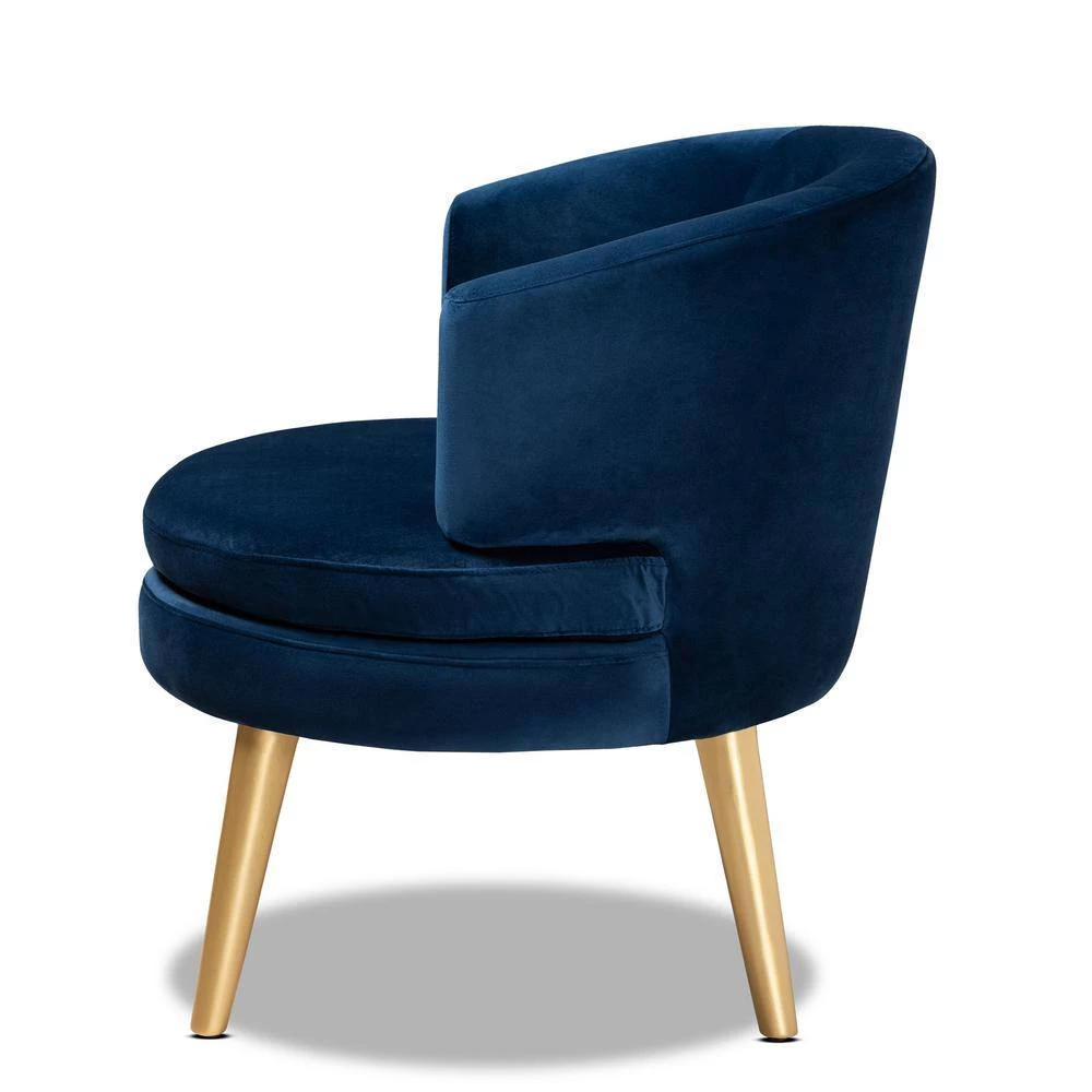 Baptiste Navy Blue and Gold Accent Chair by Baxton Studio - Image 3