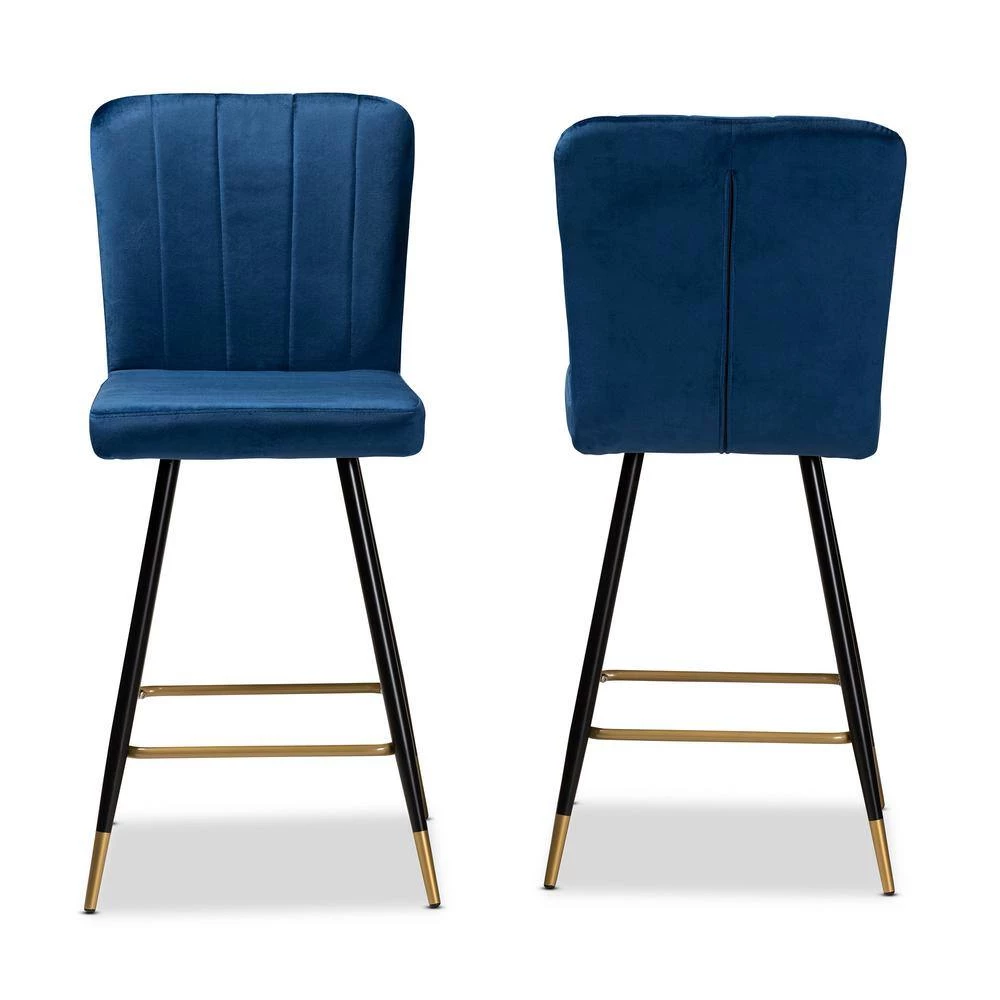 Preston 42.1 in. Navy Blue and Gold Low Back Metal Counter Height Bar Stool (Set of 2) by Baxton Studio - Image 3