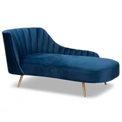 Kailyn Navy Blue and Gold Chaise by Baxton Studio