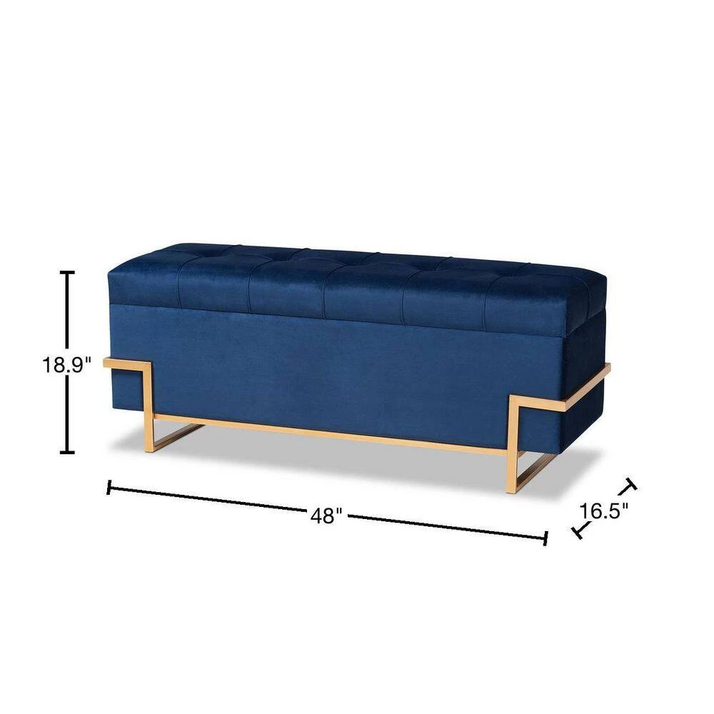 Parker 18.9 in. H x 48 in. W x 16.5 in. D Navy Blue and Gold Storage Trunk Ottoman by Baxton Studio - Image 3