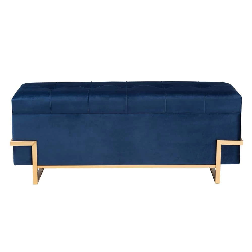 Parker 18.9 in. H x 48 in. W x 16.5 in. D Navy Blue and Gold Storage Trunk Ottoman by Baxton Studio