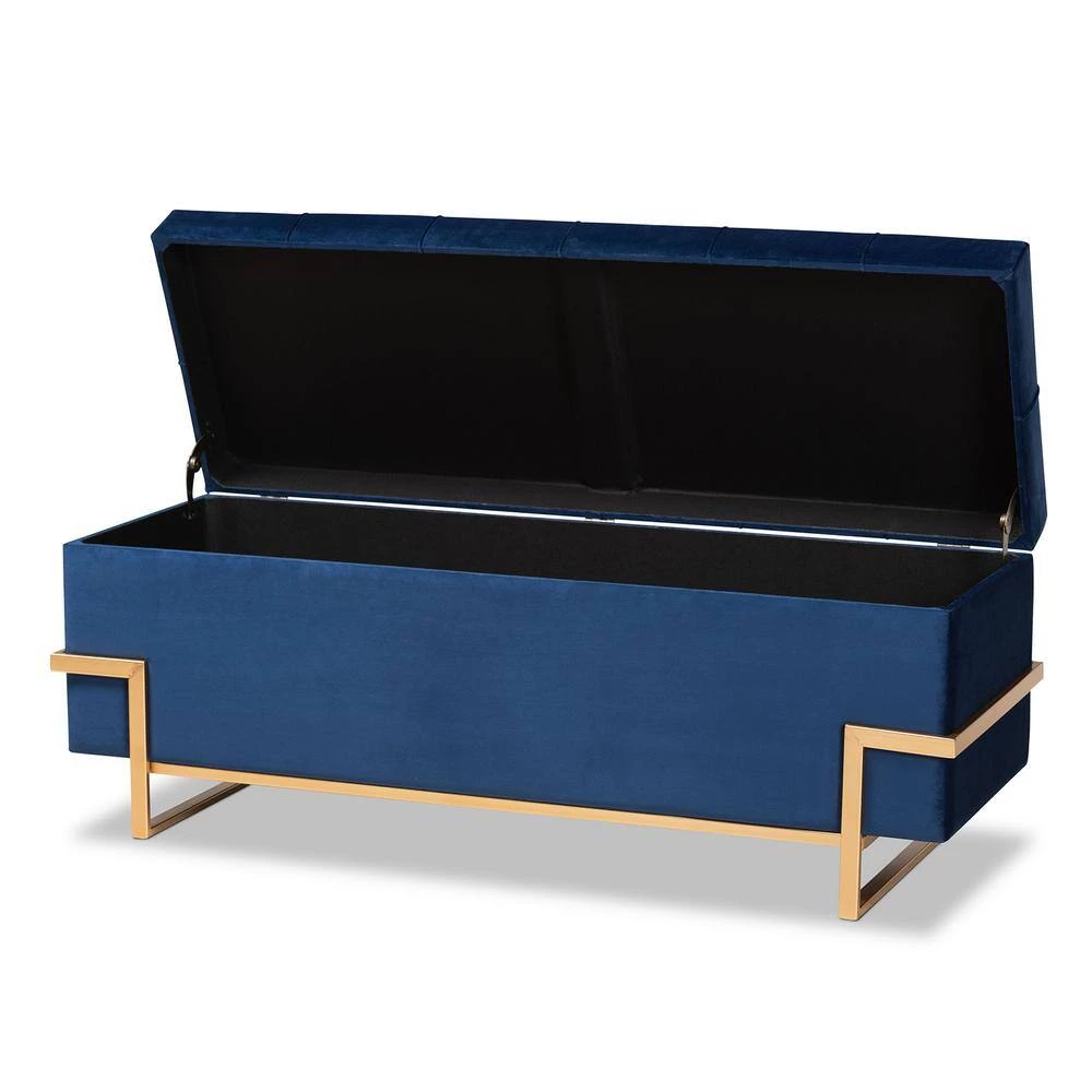 Parker 18.9 in. H x 48 in. W x 16.5 in. D Navy Blue and Gold Storage Trunk Ottoman by Baxton Studio - Image 4