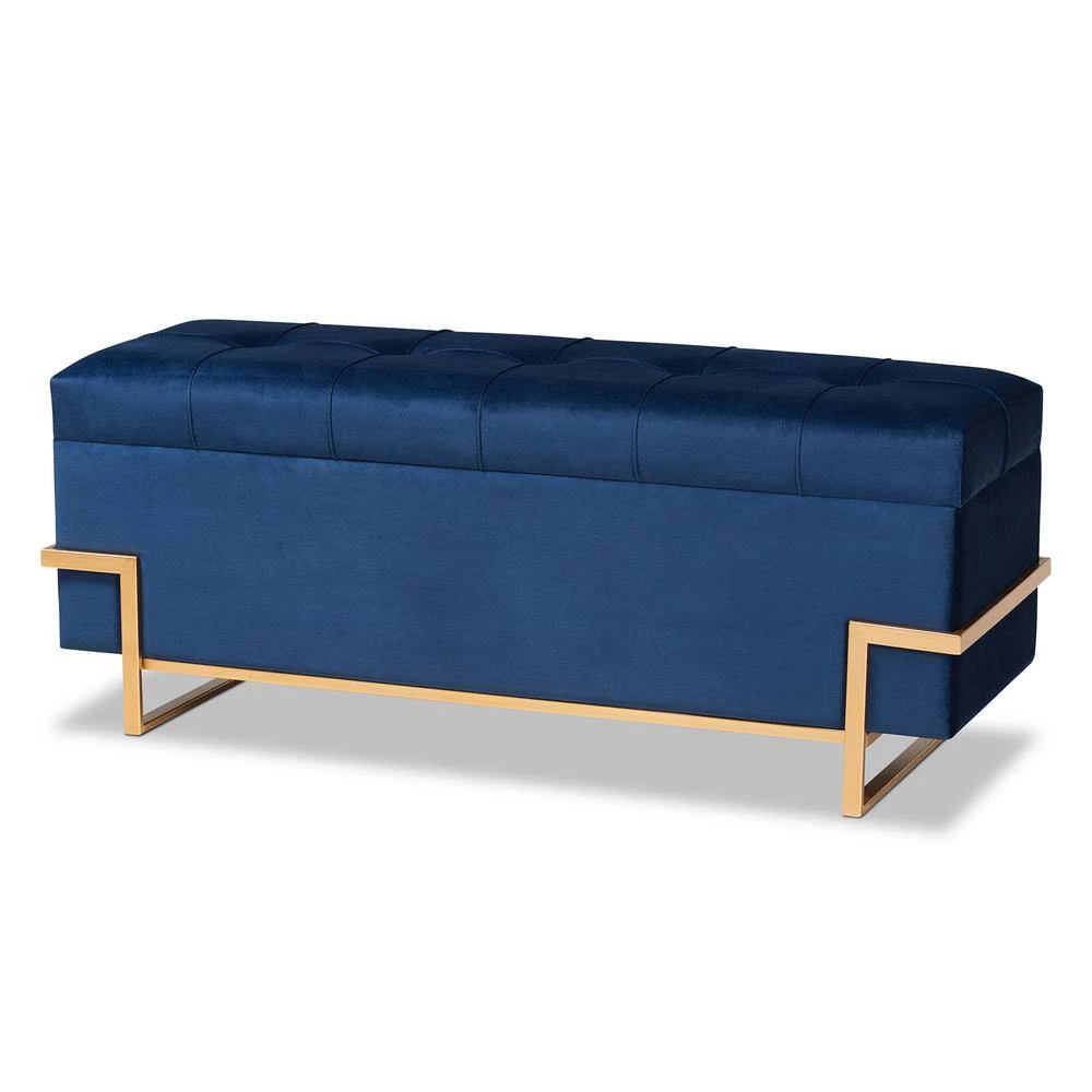 Parker 18.9 in. H x 48 in. W x 16.5 in. D Navy Blue and Gold Storage Trunk Ottoman by Baxton Studio - Image 2