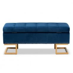 Ellery Navy Blue and Gold Storage Ottoman by Baxton Studio