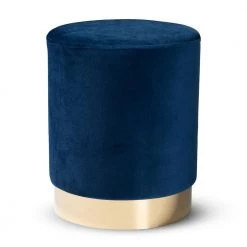 Chaela Navy Blue and Gold Ottoman by Baxton Studio
