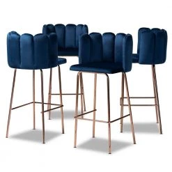 Kaelin 30.7 in. Navy Blue and Rose Gold Bar Stool (Set of 4) by Baxton Studio