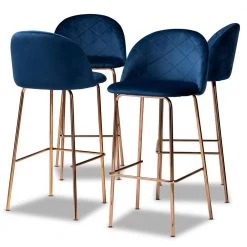 Addie 30.3 in. Navy Blue and Rose Gold Bar Stool (Set of 4) by Baxton Studio