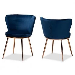Farah Navy Blue and Rose Gold Dining Chair (Set of 2) by Baxton Studio