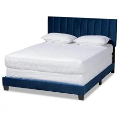 Clare Navy Blue and Black Full Panel Bed by Baxton Studio