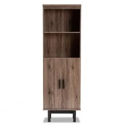 73 in. Oak/Black Wood 4-shelf Standard Bookcase with Doors by Baxton Studio