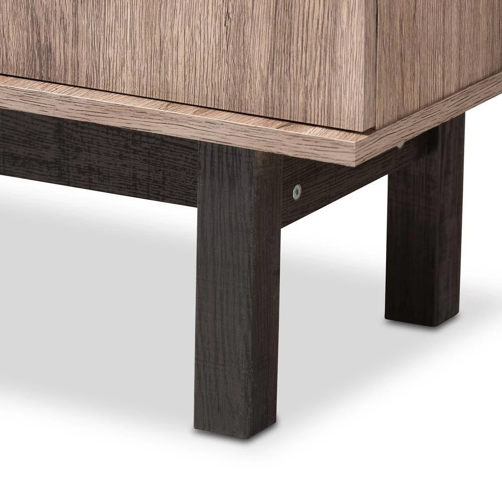 73 in. Oak/Black Wood 4-shelf Standard Bookcase with Doors by Baxton Studio - Image 8