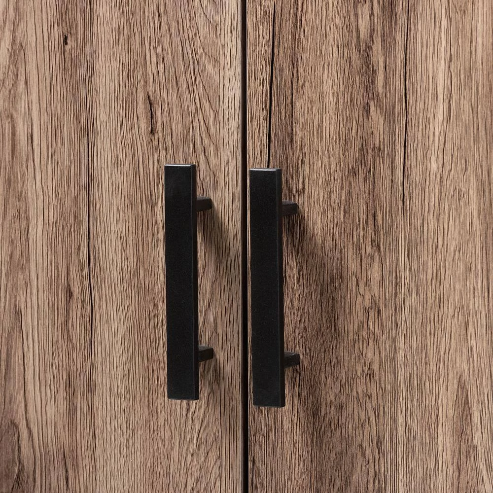 73 in. Oak/Black Wood 4-shelf Standard Bookcase with Doors by Baxton Studio - Image 7