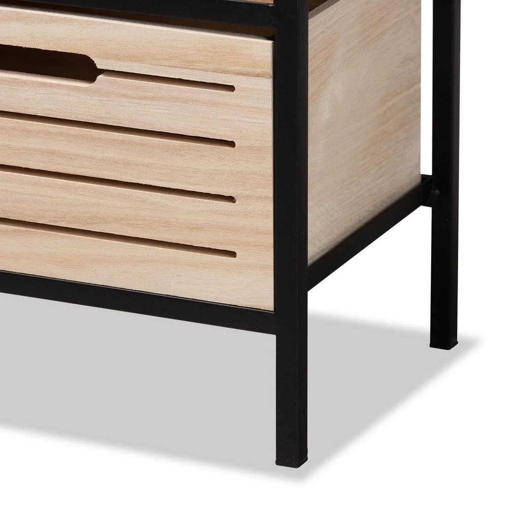 Gelsey Oak Brown and Black 4-Drawer Storage Cabinet by Baxton Studio - Image 6