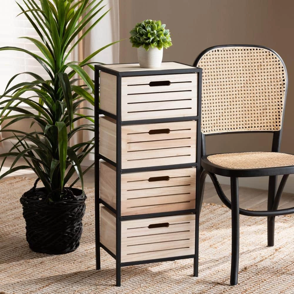 Gelsey Oak Brown and Black 4-Drawer Storage Cabinet by Baxton Studio - Image 8