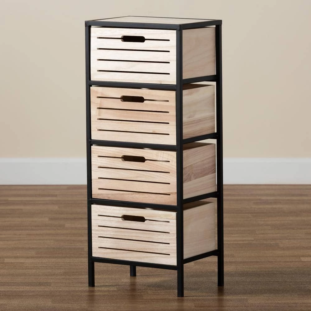 Gelsey Oak Brown and Black 4-Drawer Storage Cabinet by Baxton Studio - Image 7