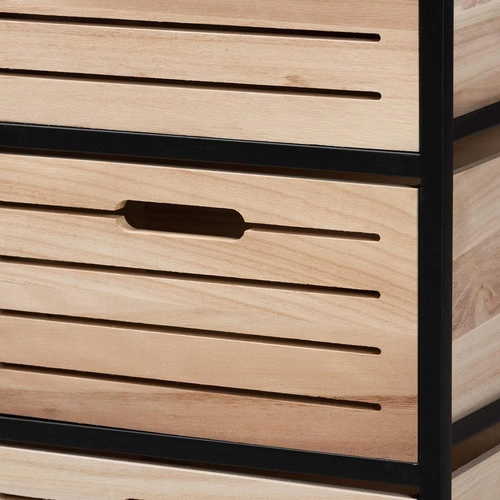 Gelsey Oak Brown and Black 4-Drawer Storage Cabinet by Baxton Studio - Image 5