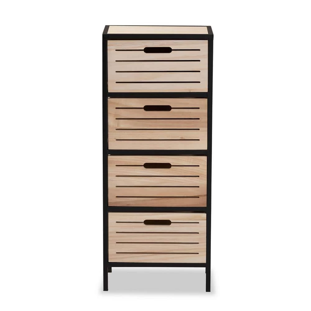 Gelsey Oak Brown and Black 4-Drawer Storage Cabinet by Baxton Studio