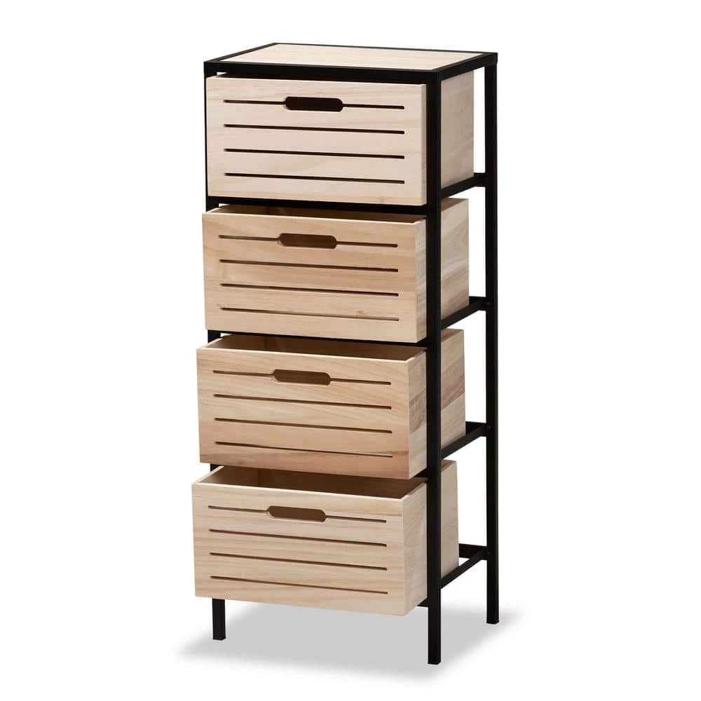 Gelsey Oak Brown and Black 4-Drawer Storage Cabinet by Baxton Studio - Image 3