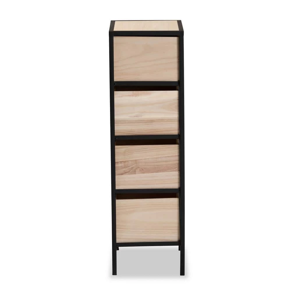 Gelsey Oak Brown and Black 4-Drawer Storage Cabinet by Baxton Studio - Image 4
