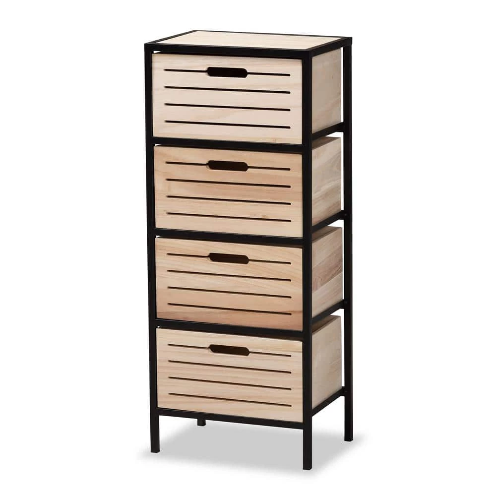 Gelsey Oak Brown and Black 4-Drawer Storage Cabinet by Baxton Studio - Image 2