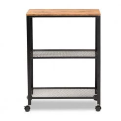 Verna Oak Brown and Black Kitchen Serving Cart by Baxton Studio