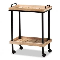 Olinda Oak Brown and Black Kitchen Cart by Baxton Studio