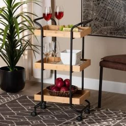 Baxter Oak Brown and Black Kitchen Cart by Baxton Studio
