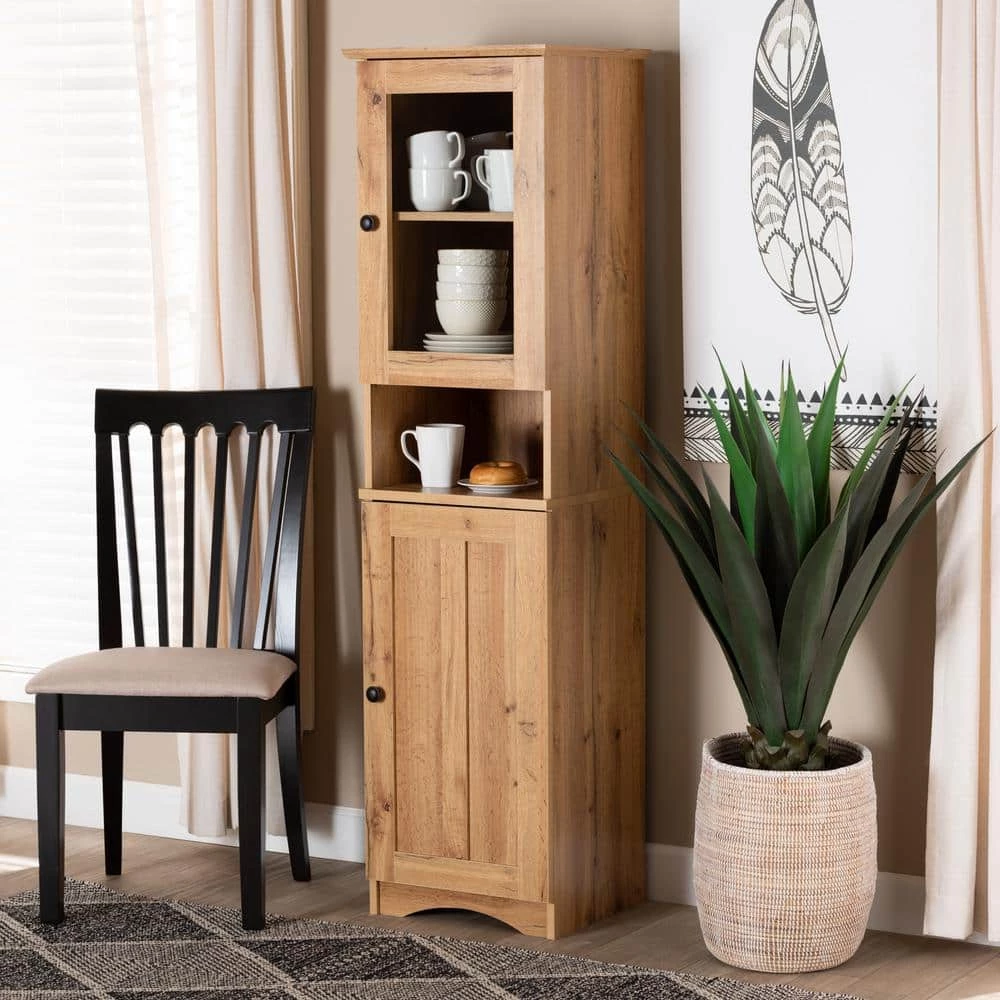 Lauren Oak Brown and Black Buffet with Hutch by Baxton Studio - Image 8