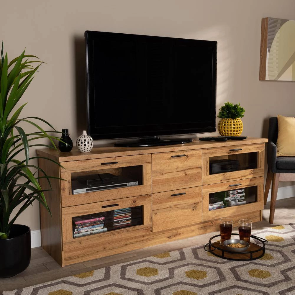 Adelino 63 in. Oak Brown and Black TV Stand Fits TV's up to 70 in. by Baxton Studio - Image 7