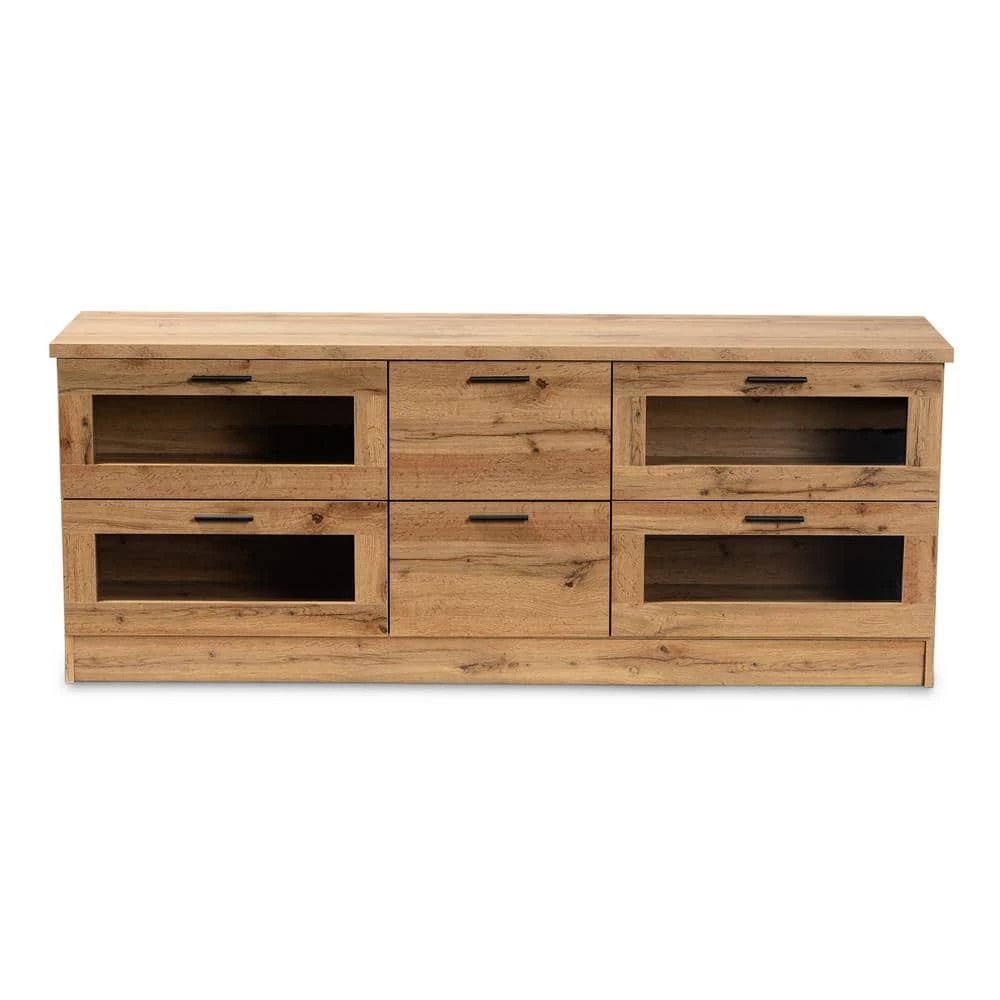 Adelino 63 in. Oak Brown and Black TV Stand Fits TV's up to 70 in. by Baxton Studio