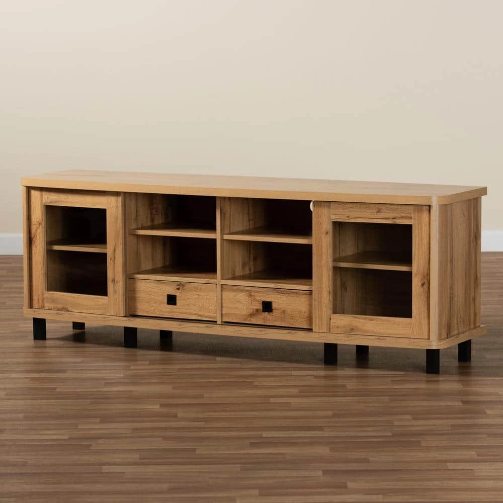 Walda 70.2 in. Oak Brown and Black TV Stand Fits TV's up to 78 in. by Baxton Studio - Image 7