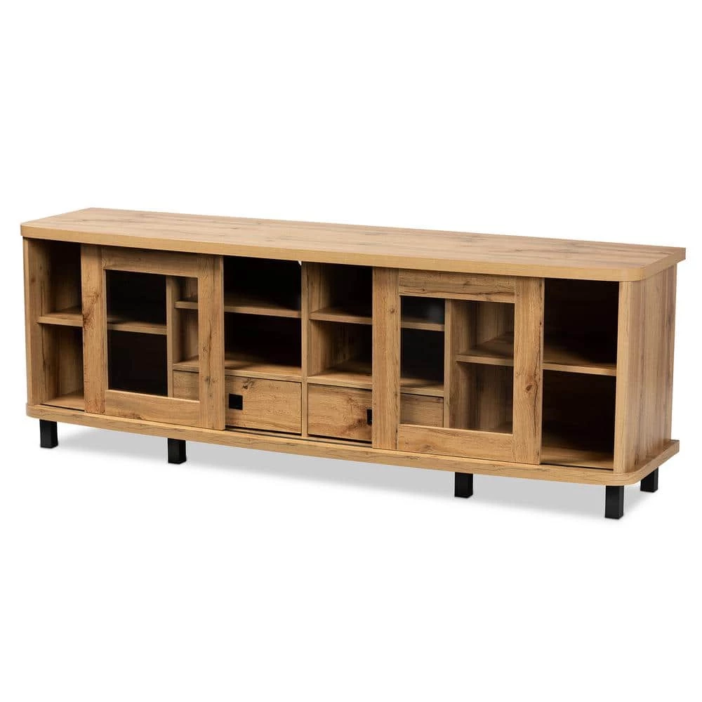Walda 70.2 in. Oak Brown and Black TV Stand Fits TV's up to 78 in. by Baxton Studio - Image 3